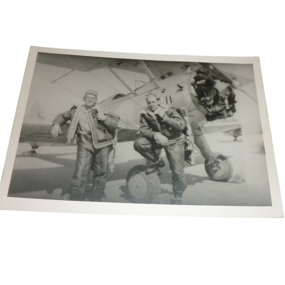 Vintage WWII Era Pilots Biplane Black White Original Photo 5x7 Aviation History